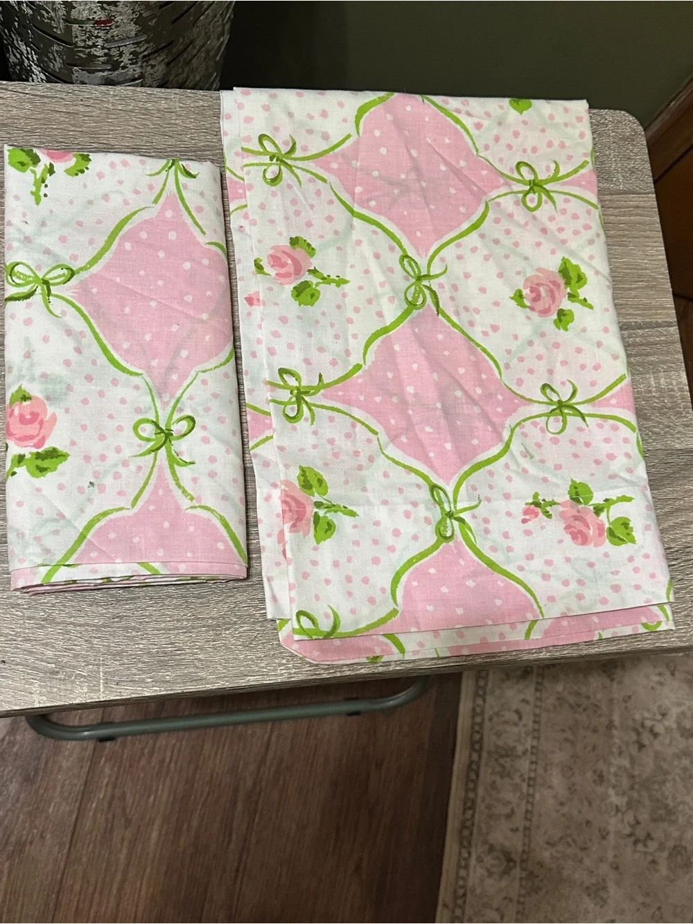 Pair Vtg Standard Lady Pepperell Pillowcases Snow Rose Pink Green Floral